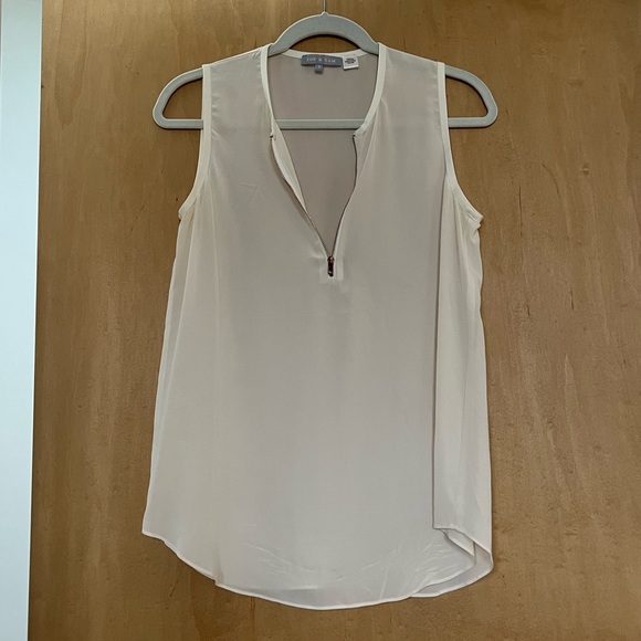 Zoe & Sam Ivory Semi-Sheer Zip Henley 100% Silk Tank Top, Size Small - Picture 1 of 7